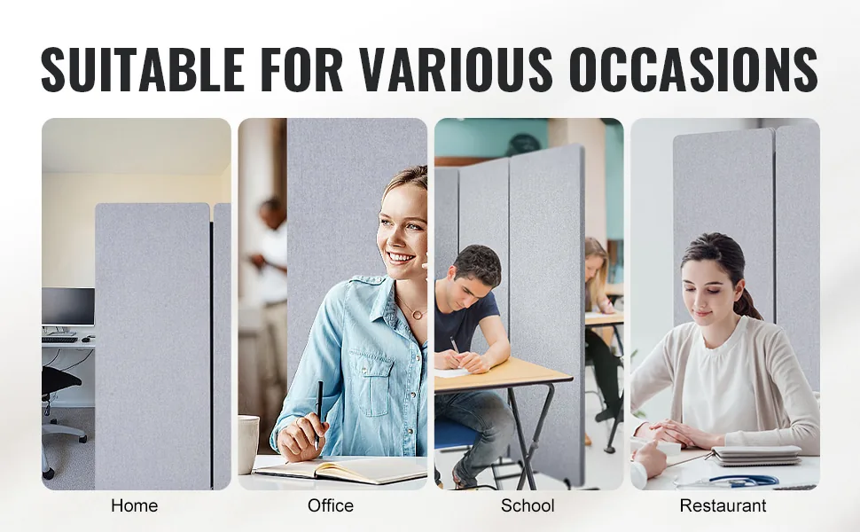 VEVOR 2FT Room Divider Light Gray PET & 3-Panels feature 4