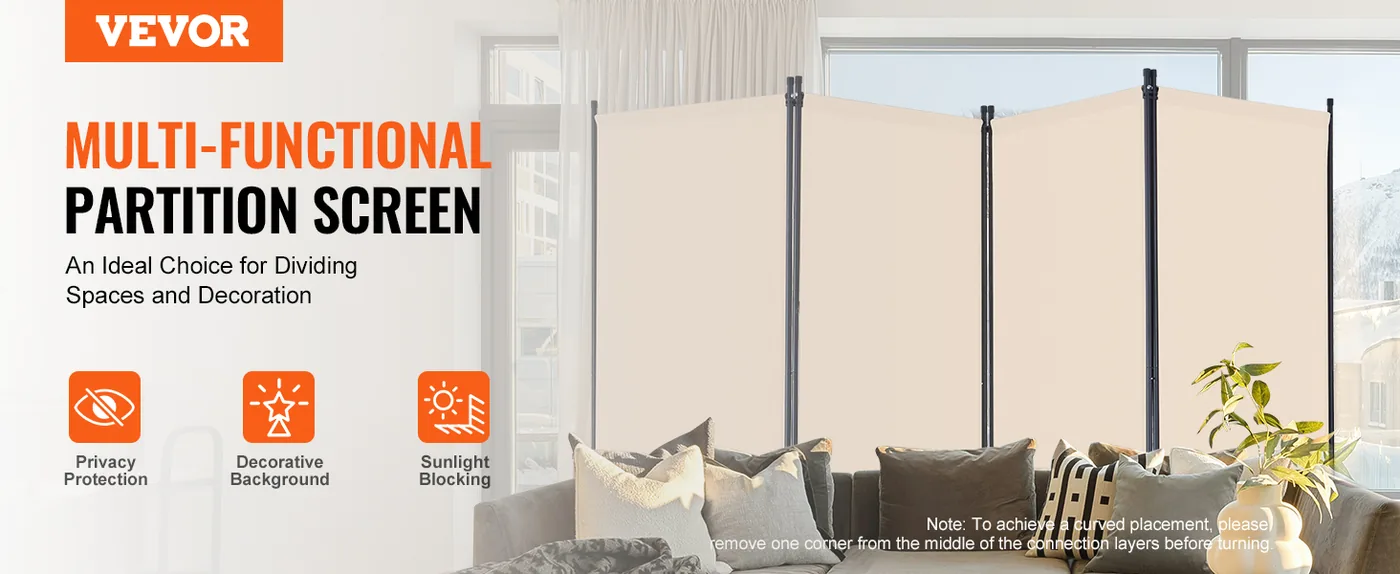 VEVOR Room Divider Beige Fabric & 4-Panels overview
