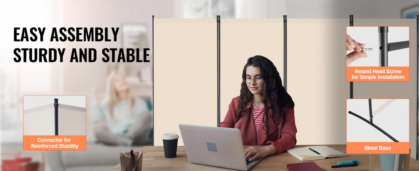 VEVOR Room Divider Beige Fabric & 4-Panels feature 2