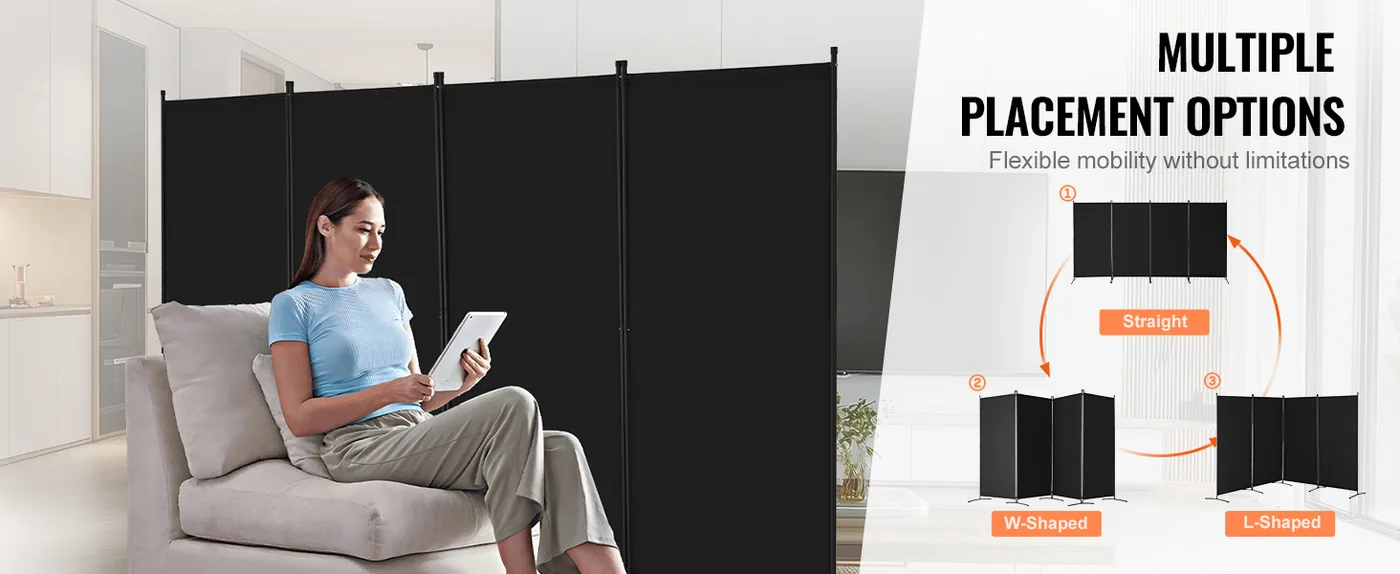 VEVOR Room Divider Black Fabric & 4-Panels feature 2