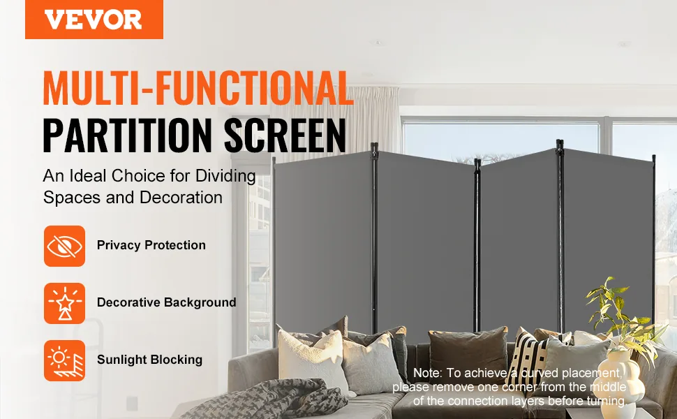 VEVOR Room Divider Gray Fabric & 4-Panels overview