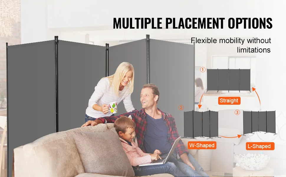 VEVOR Room Divider Gray Fabric & 4-Panels feature 3