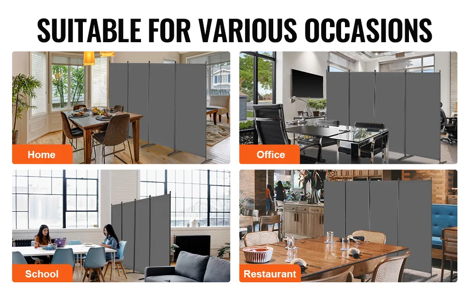 VEVOR Room Divider Gray Fabric & 4-Panels feature 4