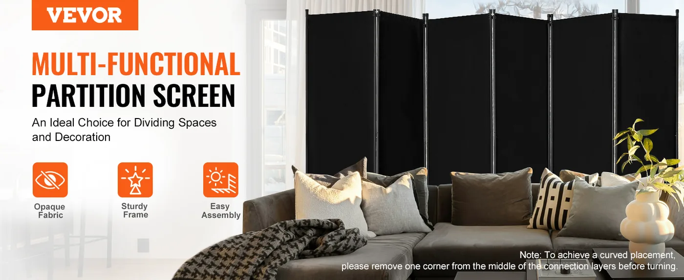 VEVOR Room Divider Black Fabric & 6-Panels overview