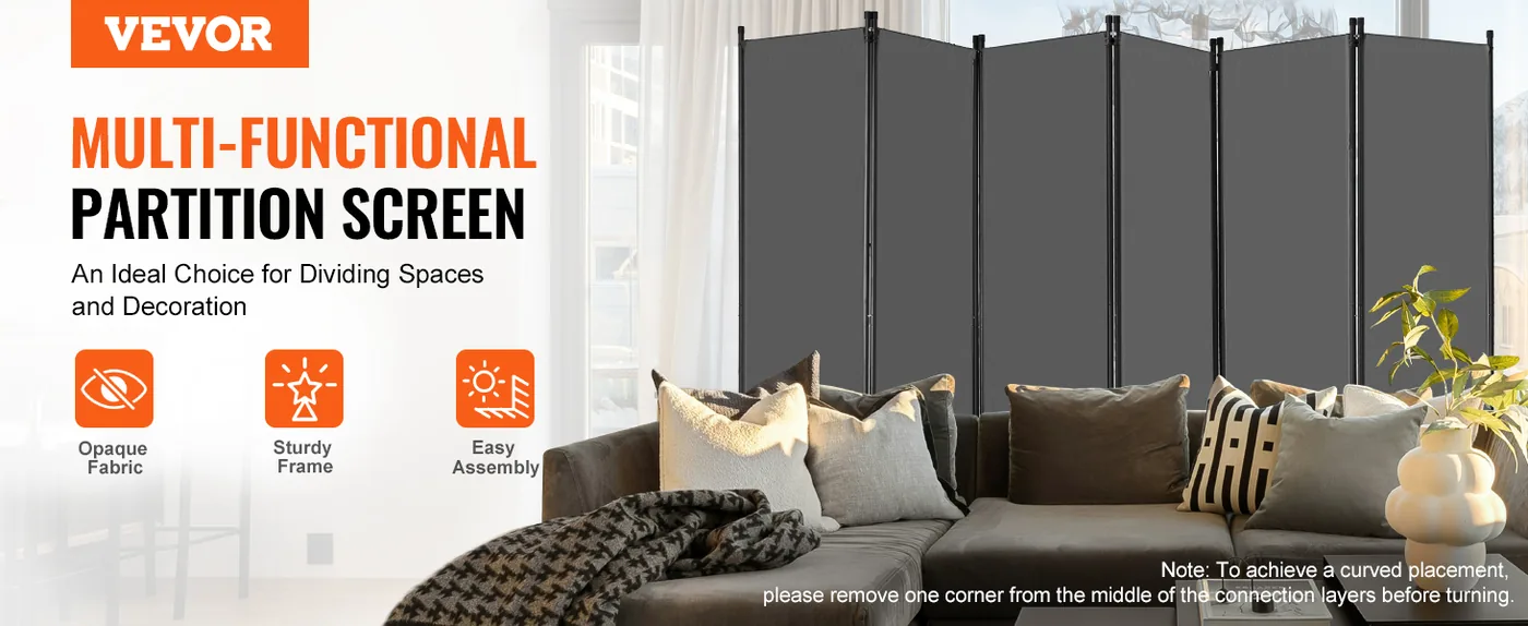 VEVOR Room Divider Gray Fabric & 6-Panels overview
