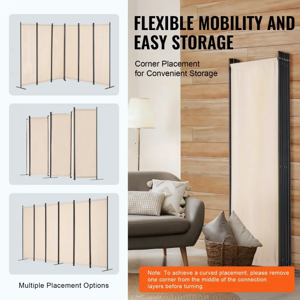 VEVOR Room Divider Beige Fabric & 6-Panels product image 5
