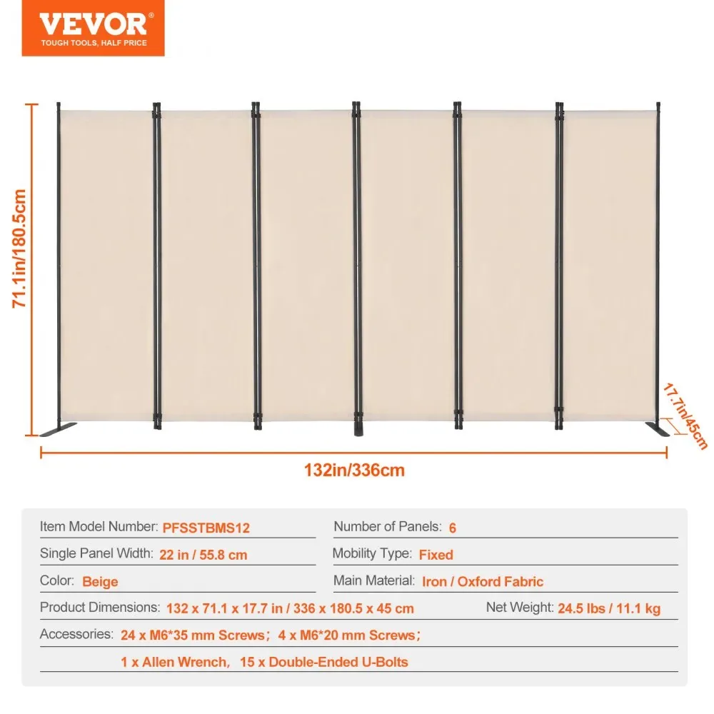 VEVOR Room Divider Beige Fabric & 6-Panels product image 7