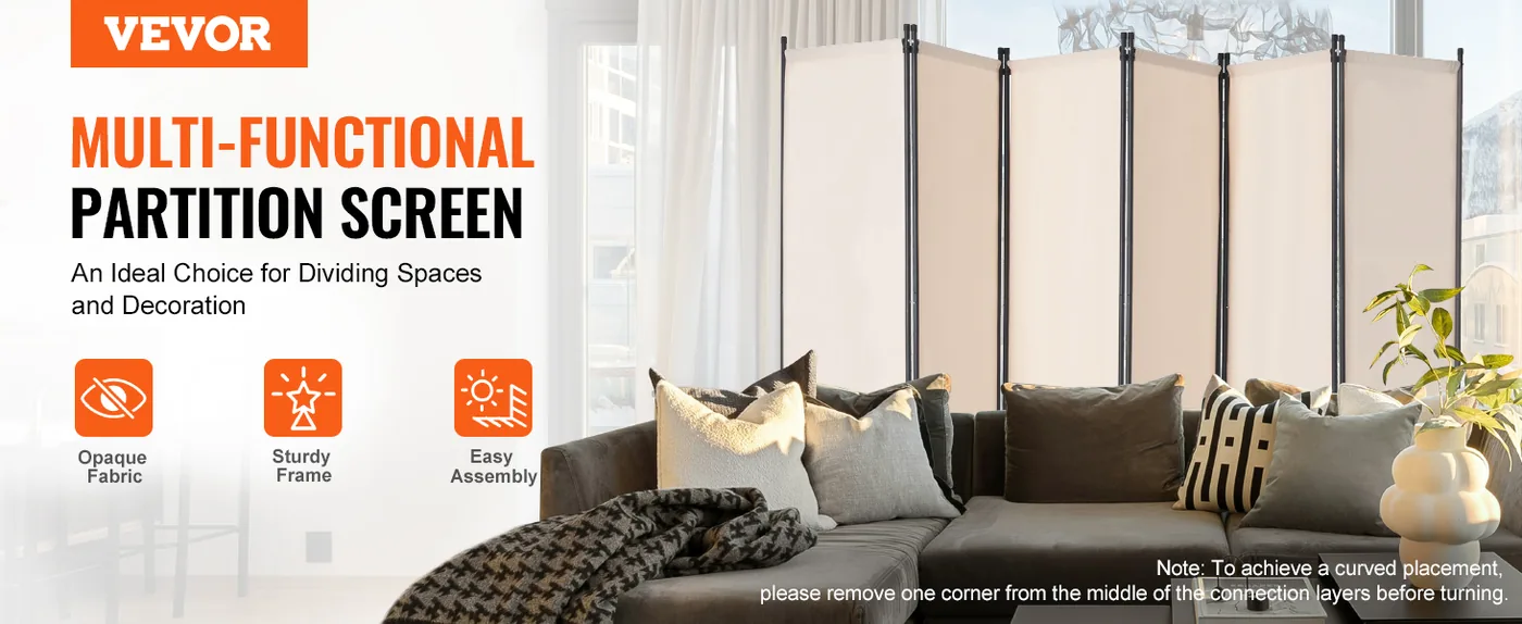 VEVOR Room Divider Beige Fabric & 6-Panels overview
