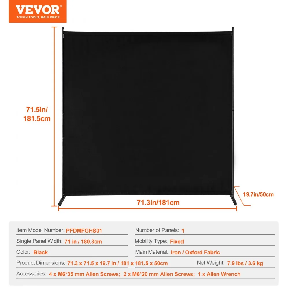 VEVOR Room Divider Black Fabric & 1-Panel product image 7