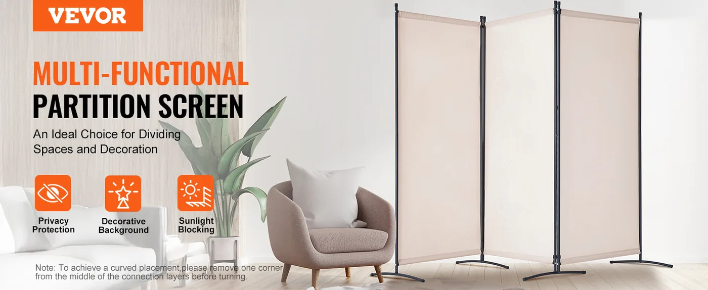 VEVOR Room Divider Beige Fabric & 3-Panels overview