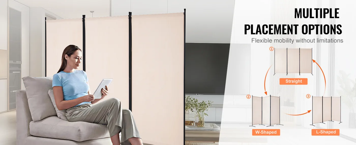 VEVOR Room Divider Beige Fabric & 3-Panels feature 3