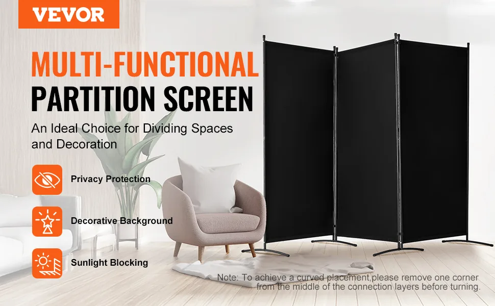 VEVOR Room Divider Black Fabric & 3-Panels overview