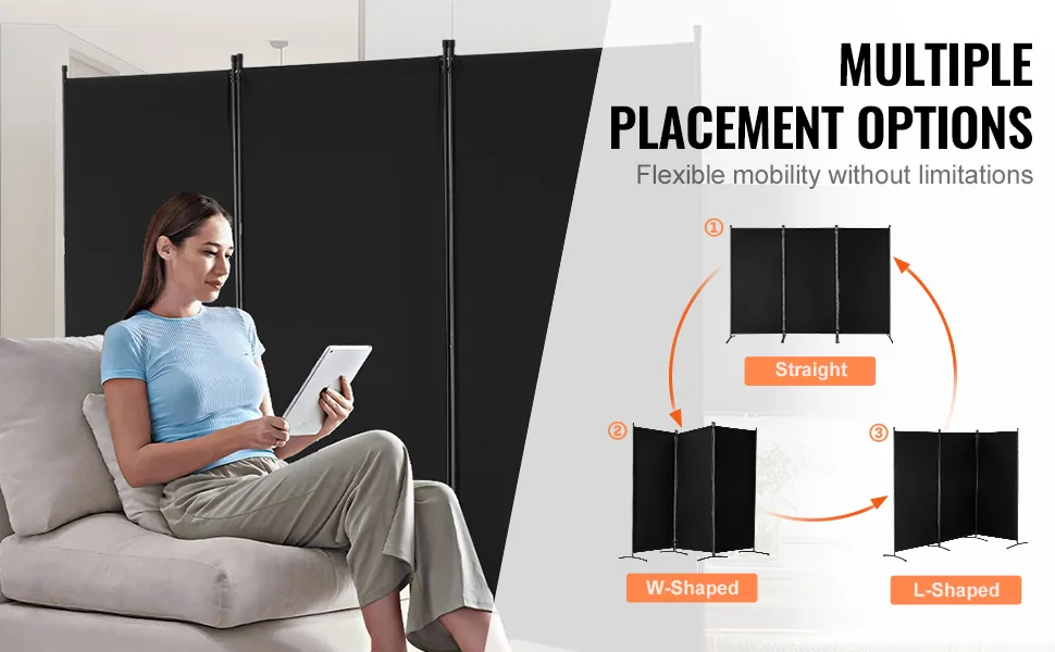 VEVOR Room Divider Black Fabric & 3-Panels feature 3