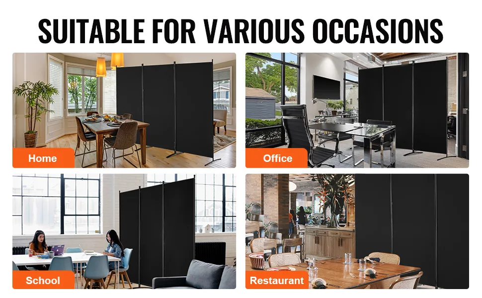 VEVOR Room Divider Black Fabric & 3-Panels feature 4