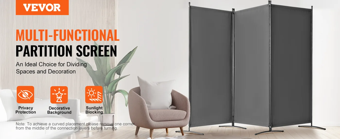VEVOR Room Divider Gray Fabric & 3-Panels overview
