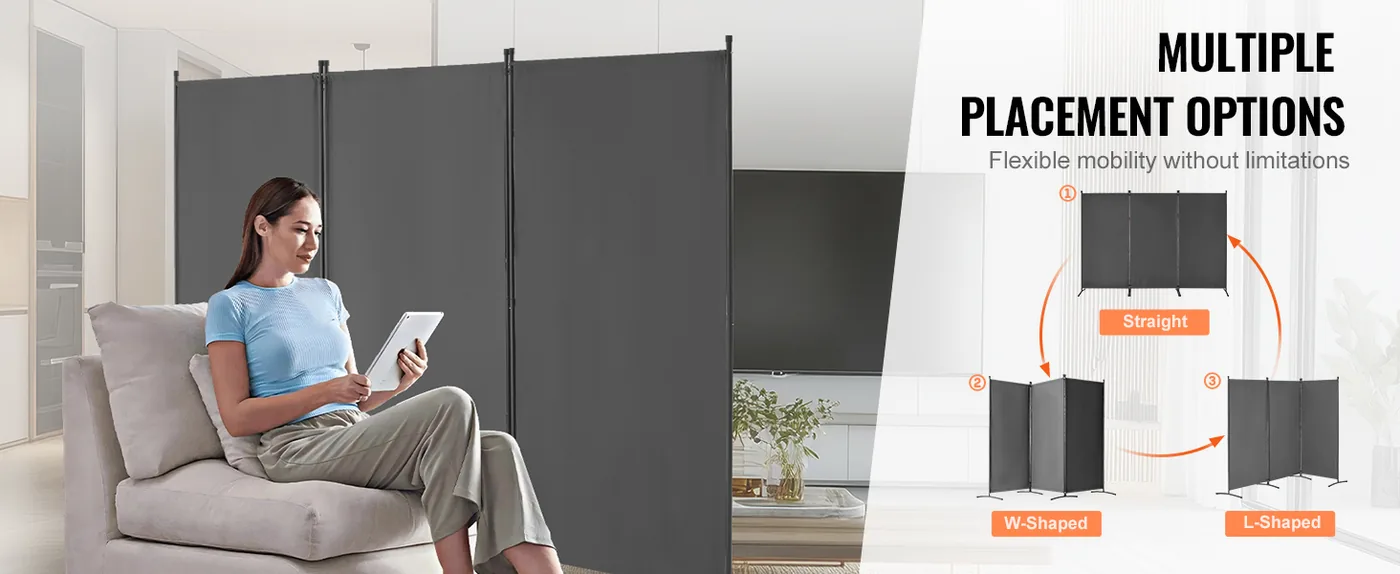VEVOR Room Divider Gray Fabric & 3-Panels feature 3