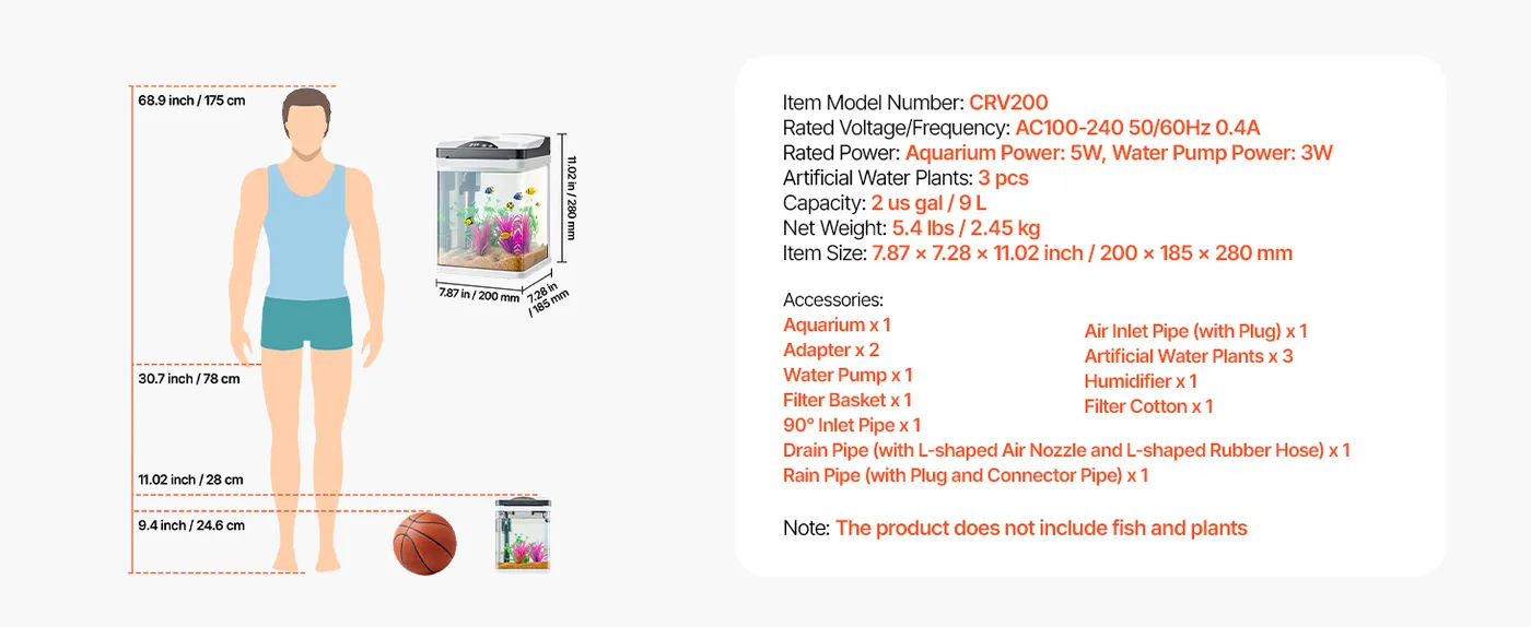 VEVOR Fish Tank Aquarium Square & 2 gal feature 5