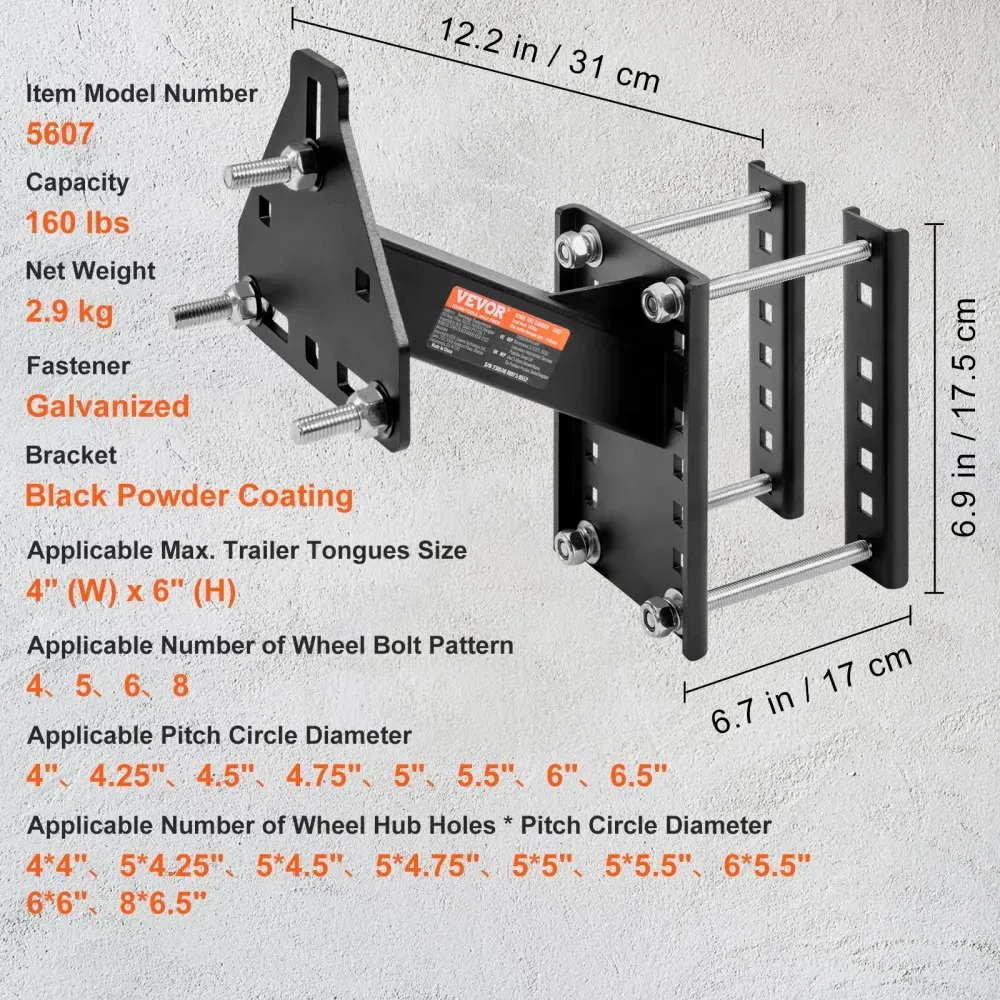 VEVOR trailer tire carrier package with hardware