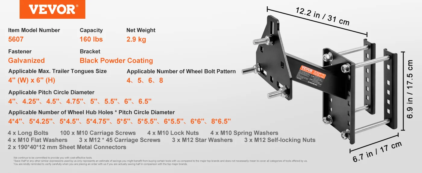 VEVOR galvanized trailer spare tire mount hardware