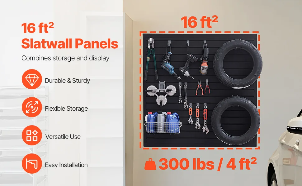 VEVOR 16sq.ft Black slat wall paneling overview