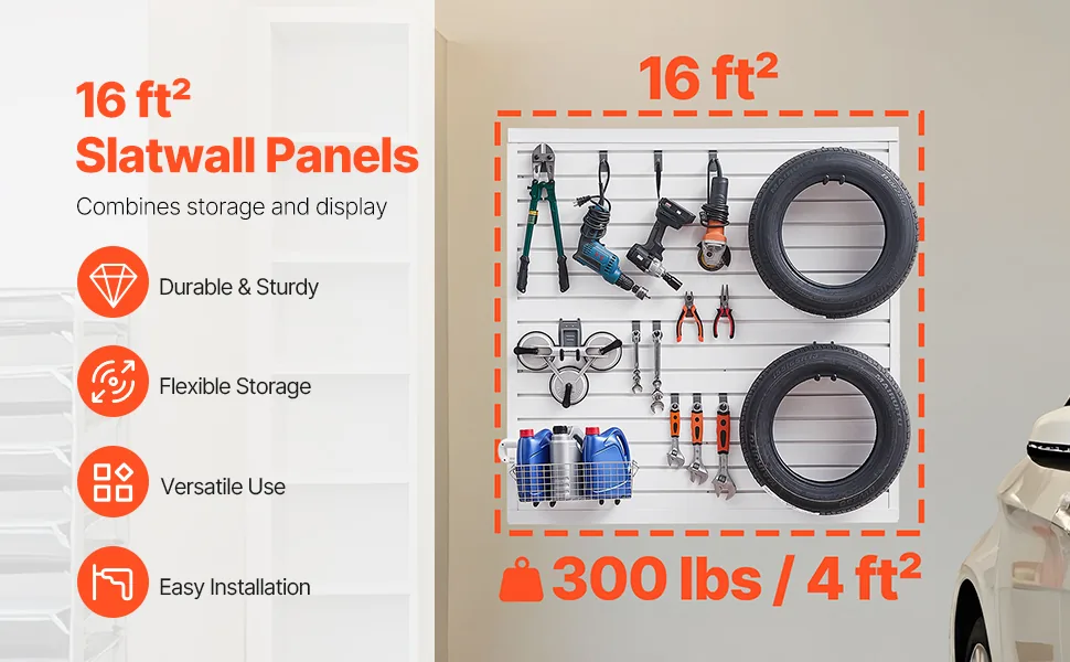 VEVOR 16sq.ft White slat wall paneling overview