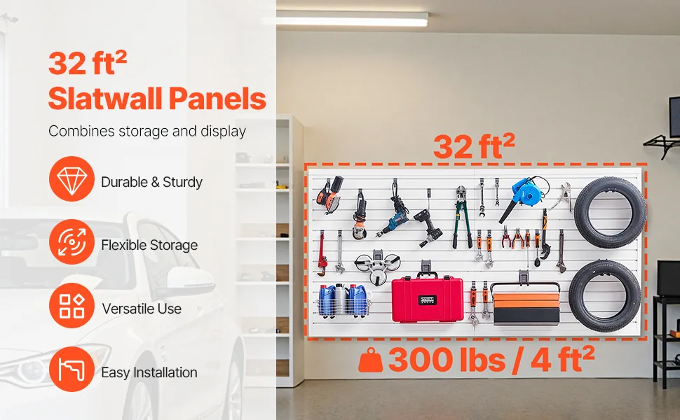 VEVOR 32sq.ft White slat wall paneling overview