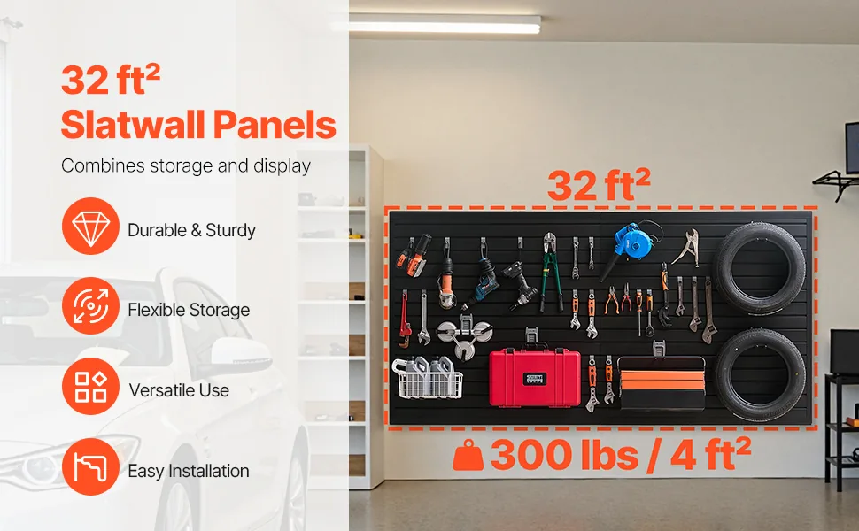 VEVOR 32sq.ft Black slat wall paneling overview