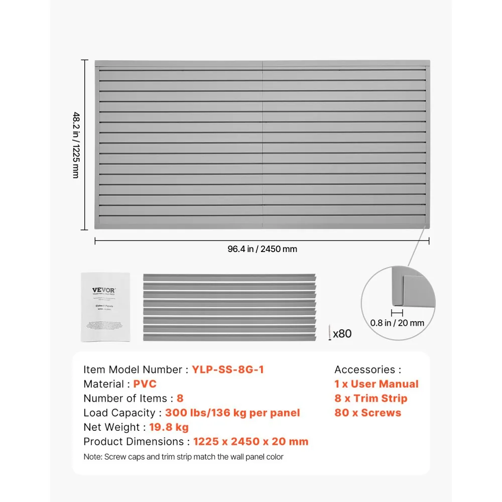 VEVOR slatwall panels package contents