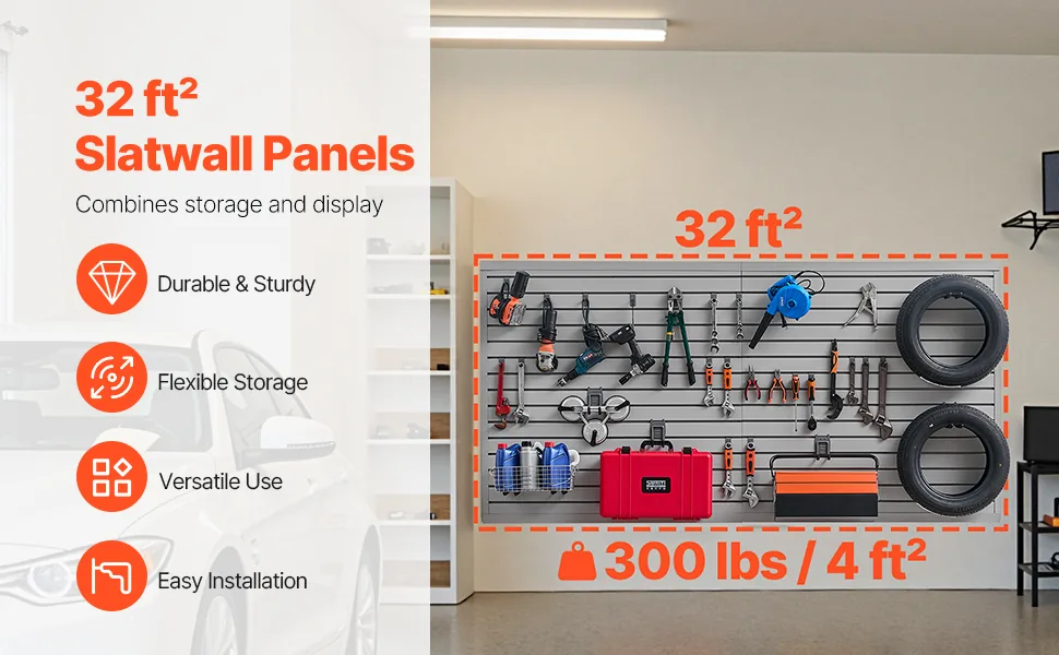 VEVOR 32sq.ft Gray slat wall paneling overview