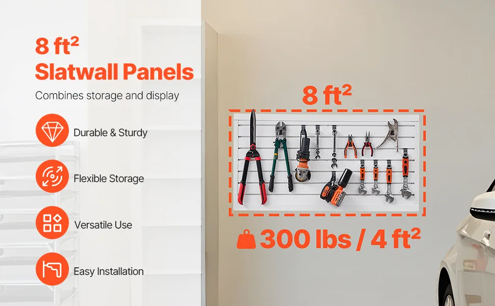 VEVOR 8sq.ft White slat wall paneling overview