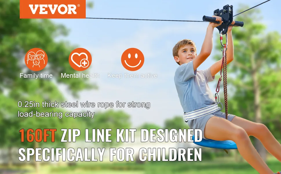 VEVOR Zipline Kit for Kids and Adult Stainless steel 160 ft overview
