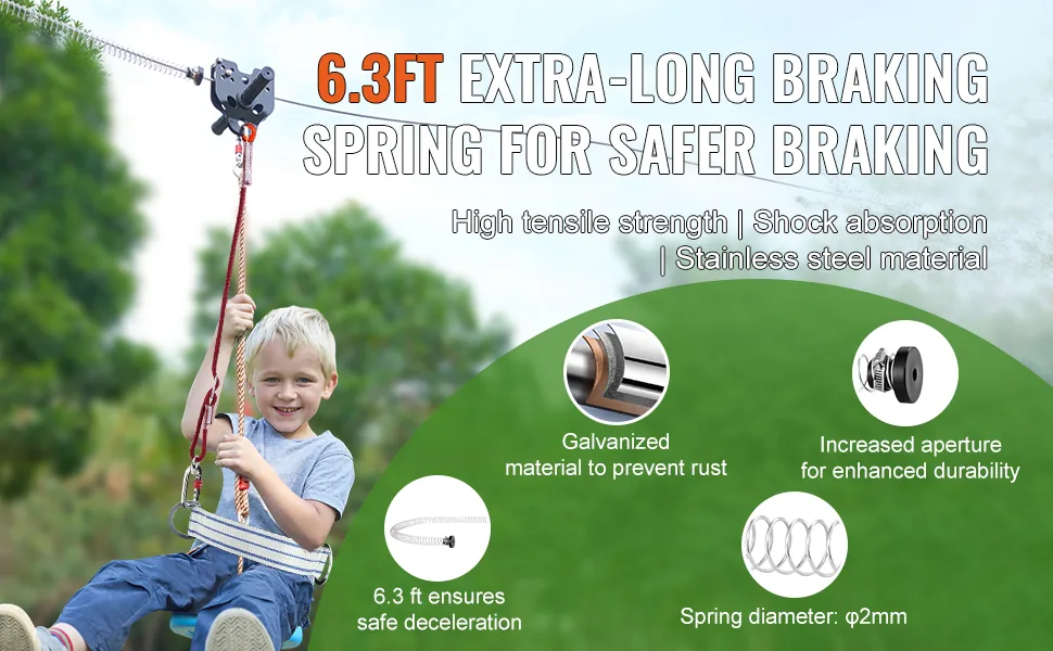 VEVOR Zipline Kit for Kids and Adult Stainless steel 160 ft feature 2