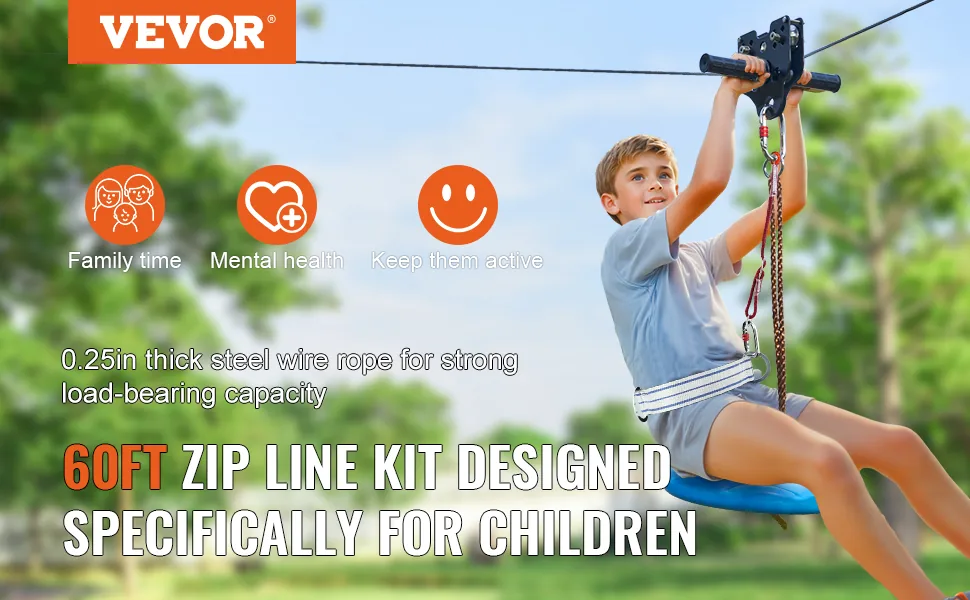 VEVOR Zipline Kit for Kids and Adult Stainless steel 60 ft overview