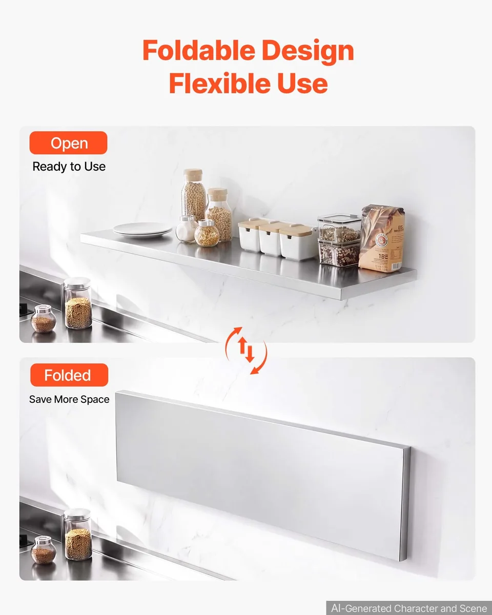 VEVOR foldable wall shelf hinge and bracket detail