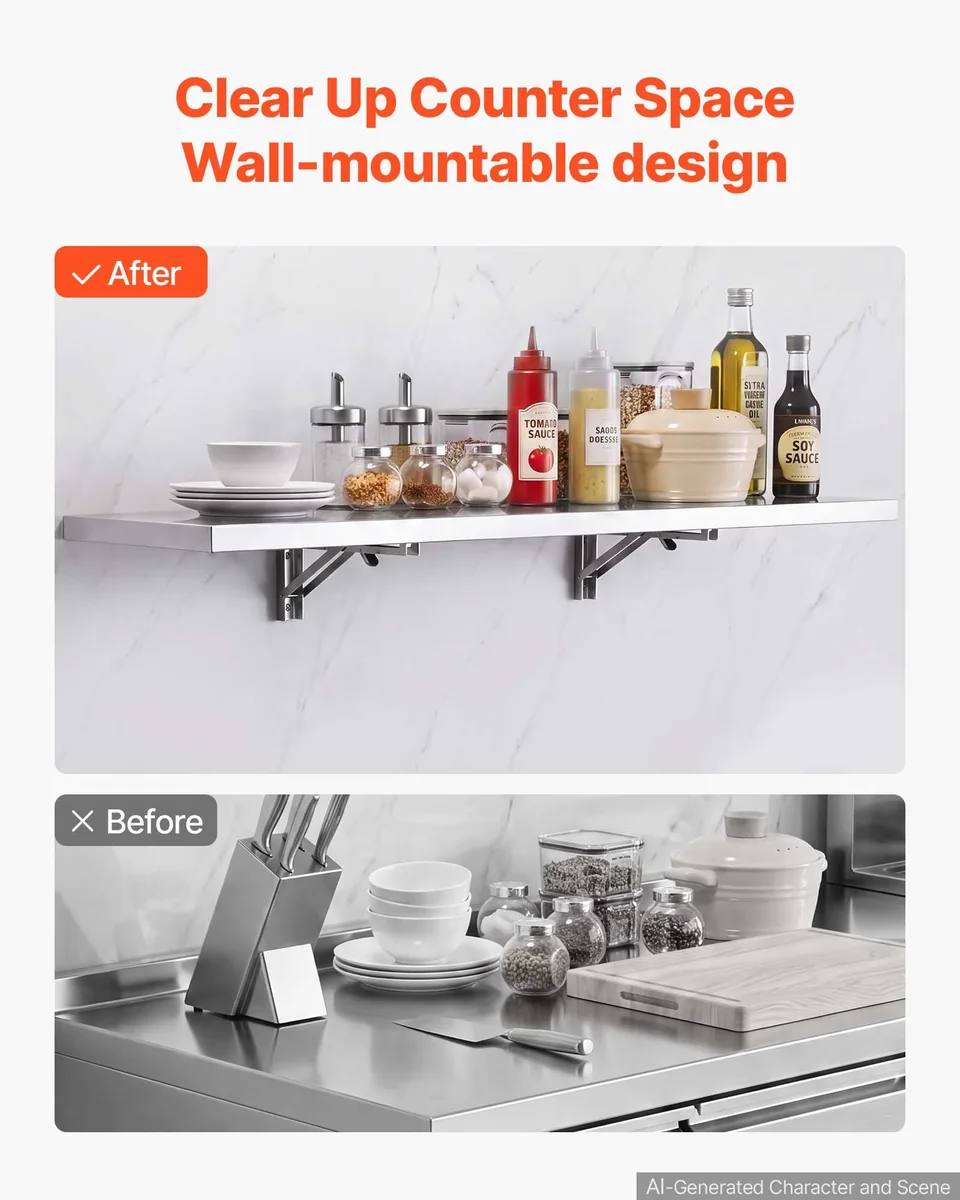 VEVOR stainless steel shelf reinforced brackets