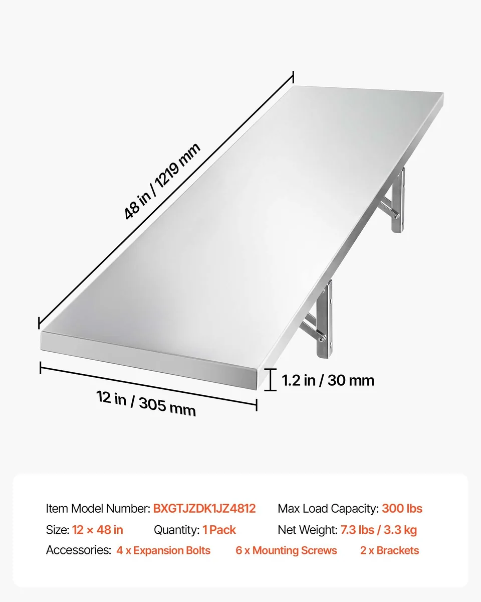 VEVOR stainless steel wall shelf installation