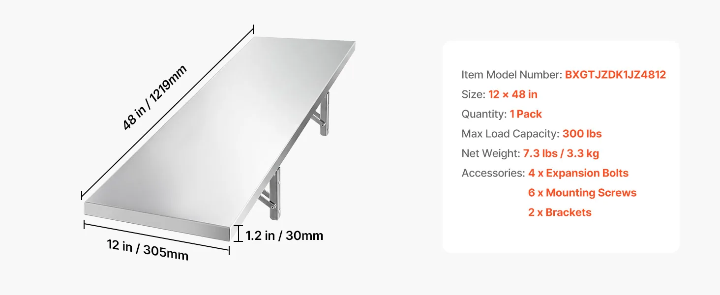 VEVOR stainless steel wall shelf product details