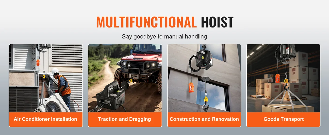 VEVOR 3-in-1 Electric Hoist Winch 22.9 ft 1100 lbs Manual + feature 4
