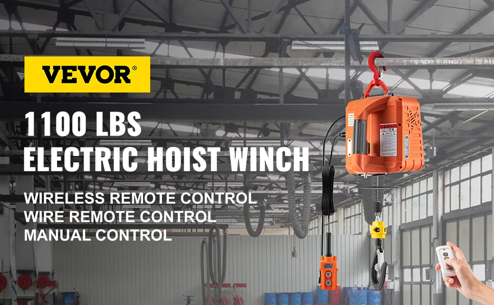 VEVOR 3-in-1 Electric Hoist Winch 25 ft 1100 lbs Manual + Wi overview