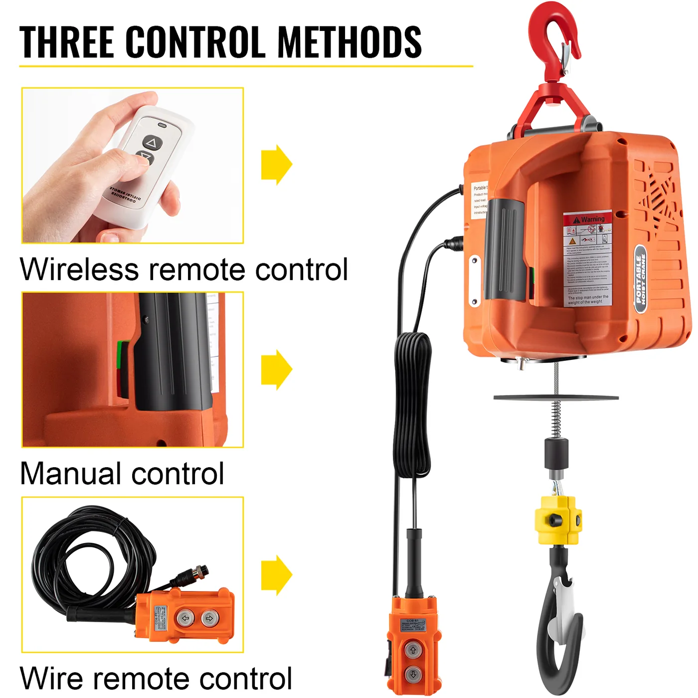 VEVOR 3-in-1 Electric Hoist Winch 25 ft 1100 lbs Manual + Wi feature 3