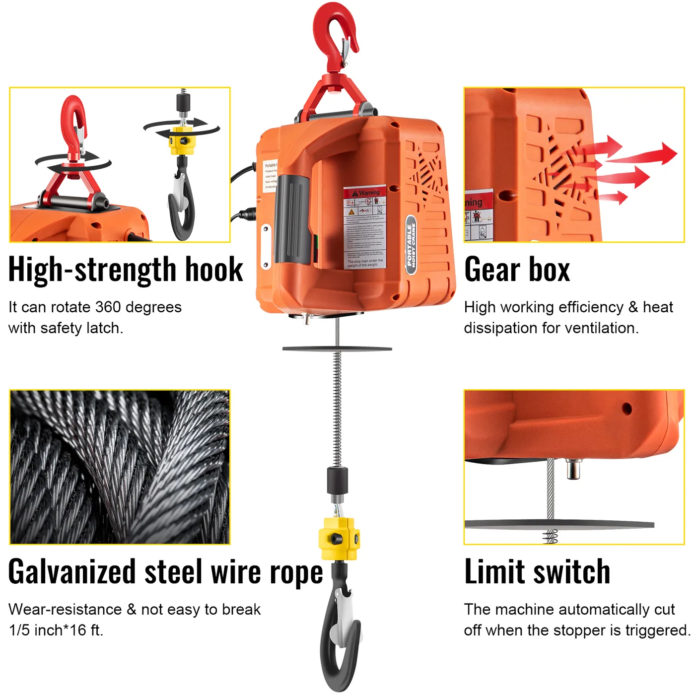 VEVOR 3-in-1 Electric Hoist Winch 25 ft 1100 lbs Manual + Wi feature 4