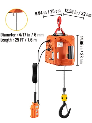 VEVOR 3-in-1 Electric Hoist Winch 25 ft 1100 lbs Manual + Wi feature 8