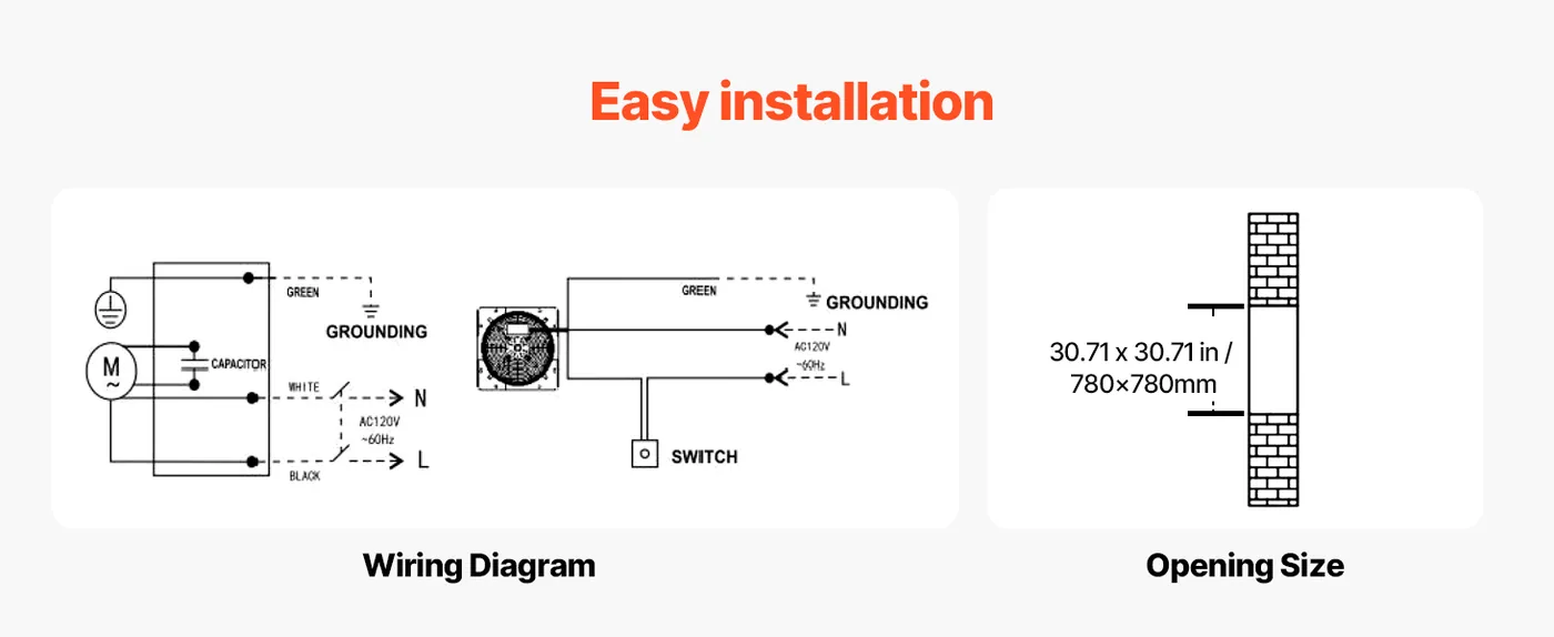 VEVOR 30 inch Shutter Exhaust Fan 30 inch/Fan Only Hassle-Free Installation