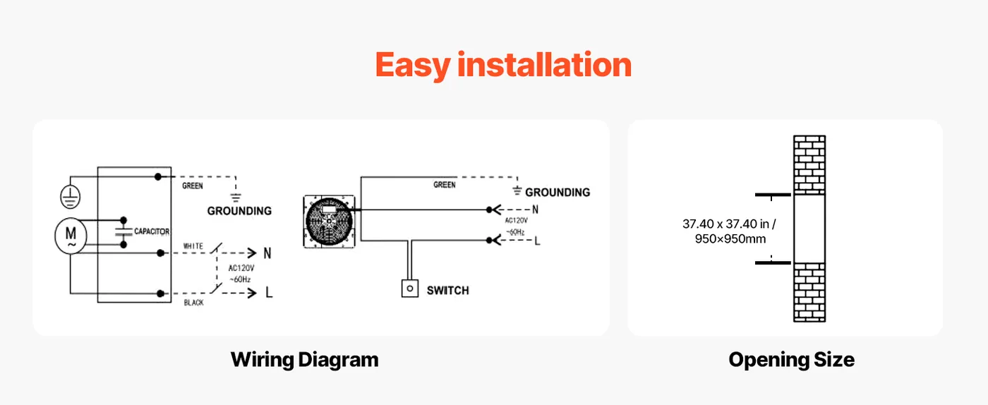 VEVOR 36 inch Shutter Exhaust Fan 36 inch/Fan Only Hassle-Free Installation