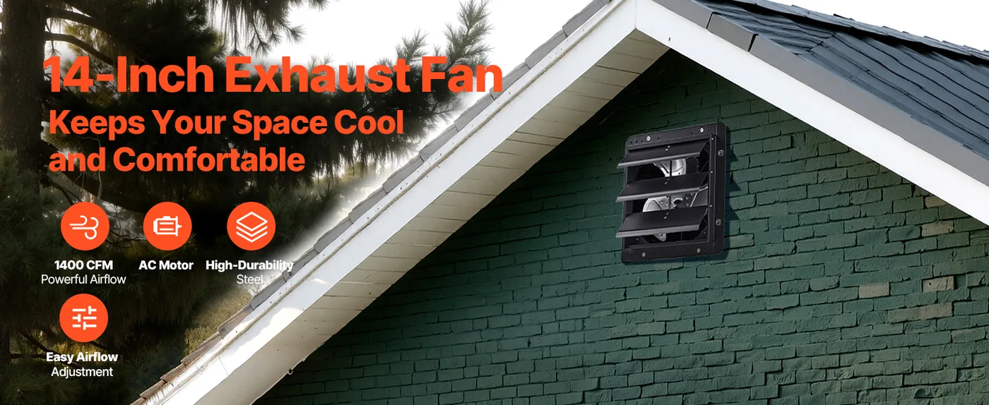 VEVOR 14 inch Shutter Exhaust Fan 14 inch/With Speed Control overview