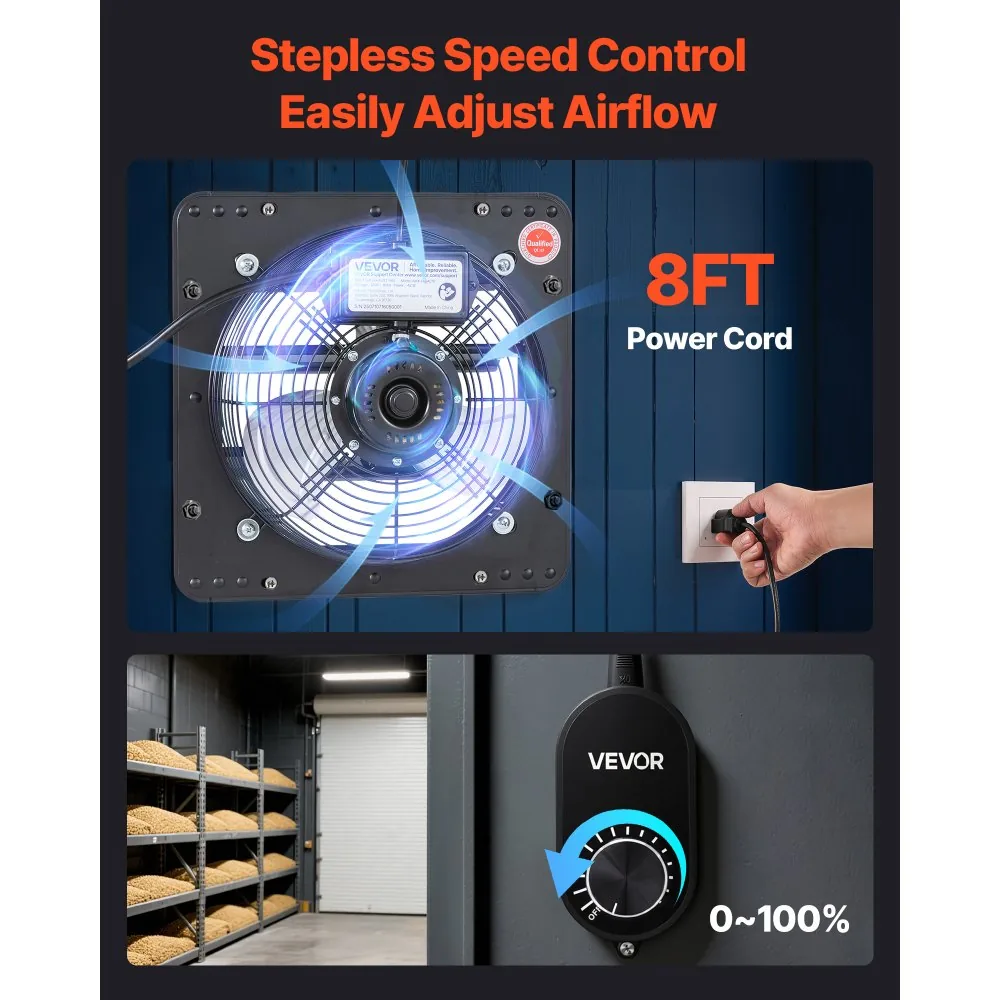 VEVOR 10 inch Shutter Exhaust Fan 10 inch/With Speed Control product image 6