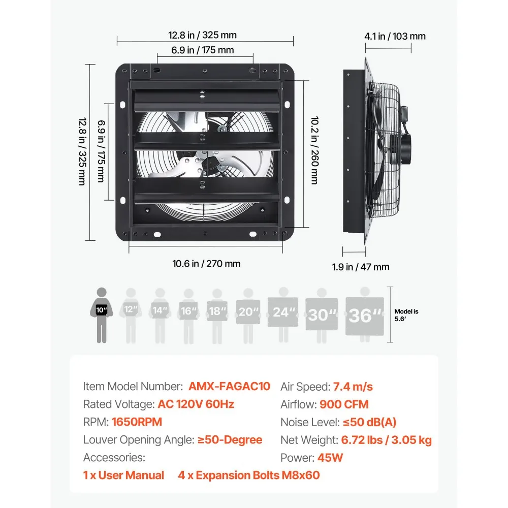 VEVOR 10 inch Shutter Exhaust Fan 10 inch/With Speed Control product image 7