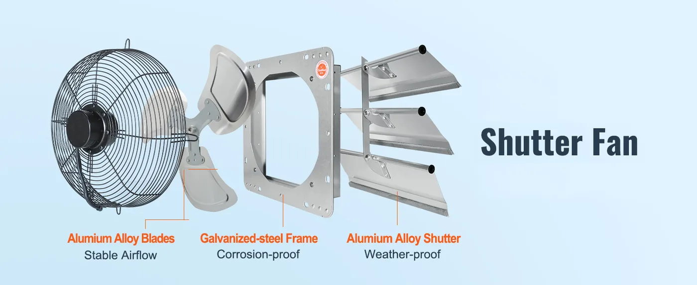 VEVOR 12'' Shutter Exhaust Fan 12 inch Fan Only feature 2
