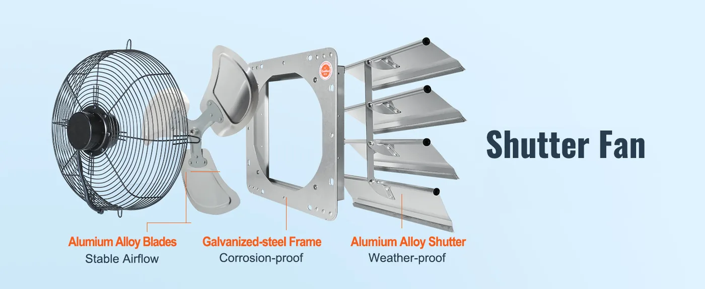 VEVOR 16'' Shutter Exhaust Fan 16 inch Fan Only feature 2
