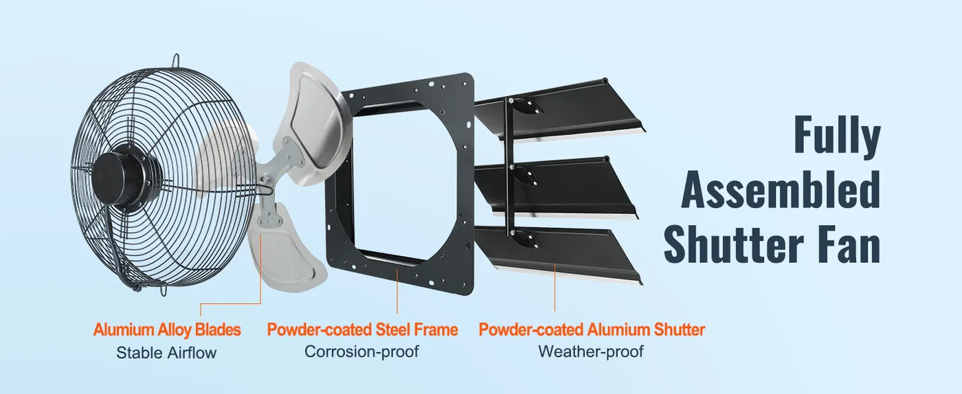 VEVOR Shutter Exhaust Fan 10 inch With Temperature Humidity Long-time Use